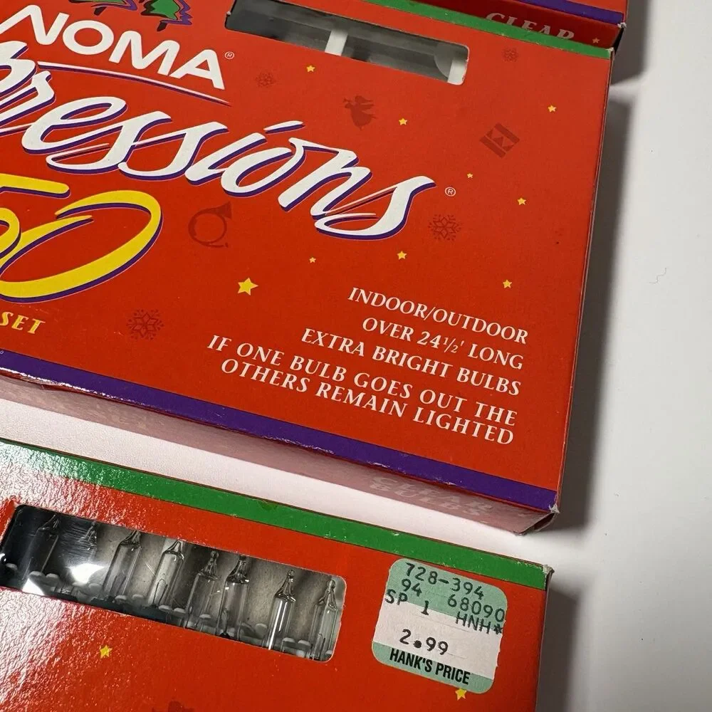 Vtg Noma Expressions 50 Clear Christmas Lights, Set of 3 WORKS Extra Bulbs